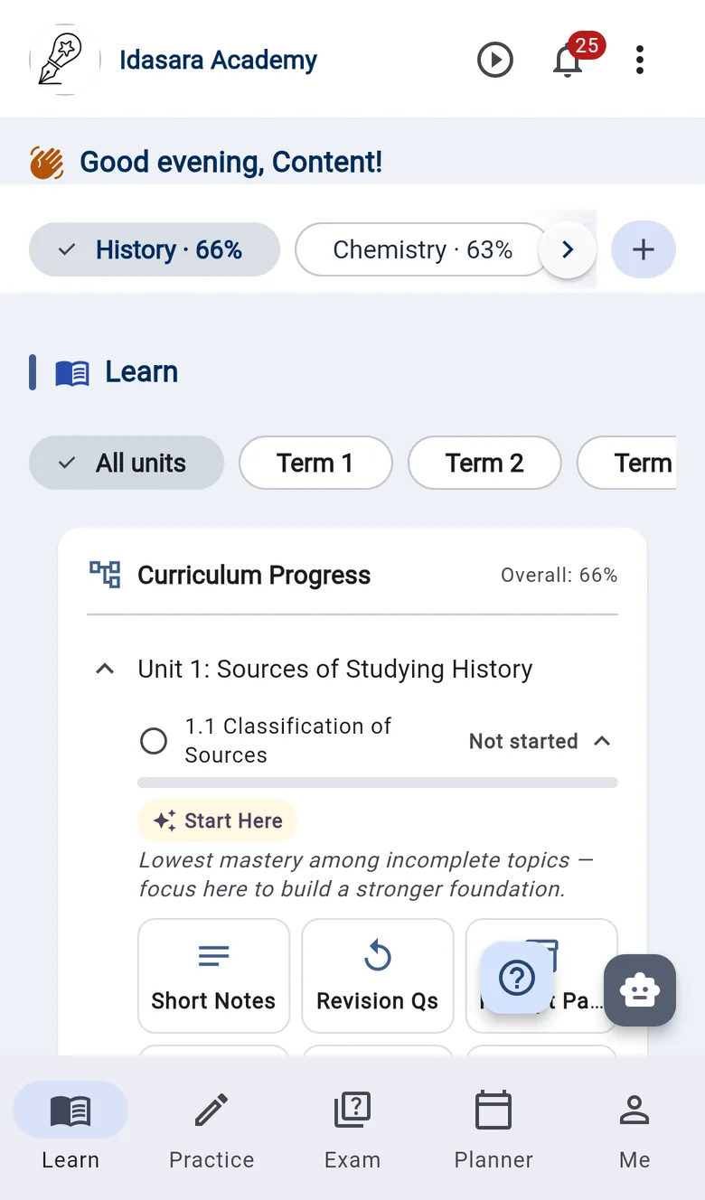 The Idasara Academy app on a phone