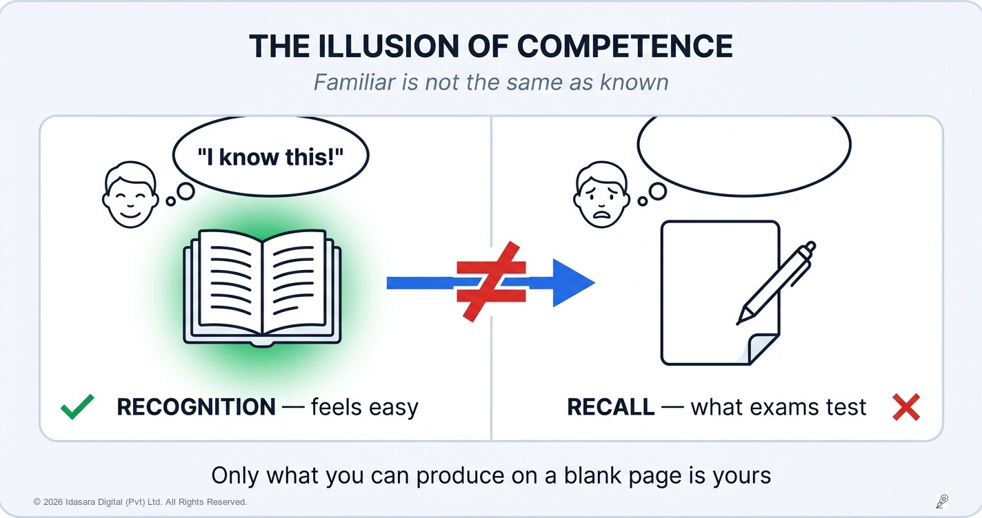 Clear While Reading, Blank While Writing: The Illusion of Competence