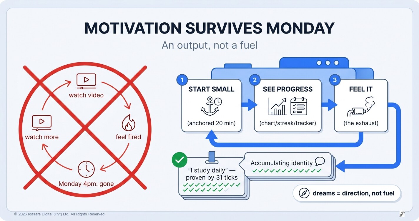 Motivation That Survives Monday: It's an Output, Not a Fuel