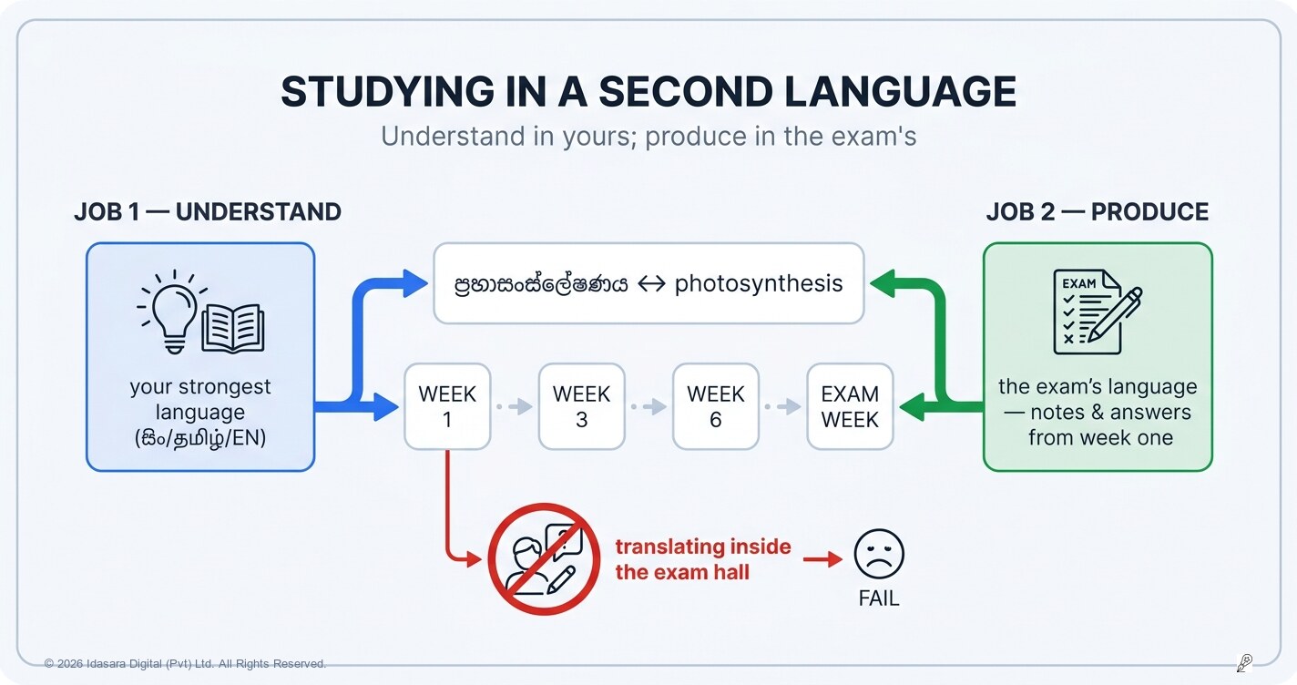 Studying in a Language You Don't Think In: The Two-Language Method