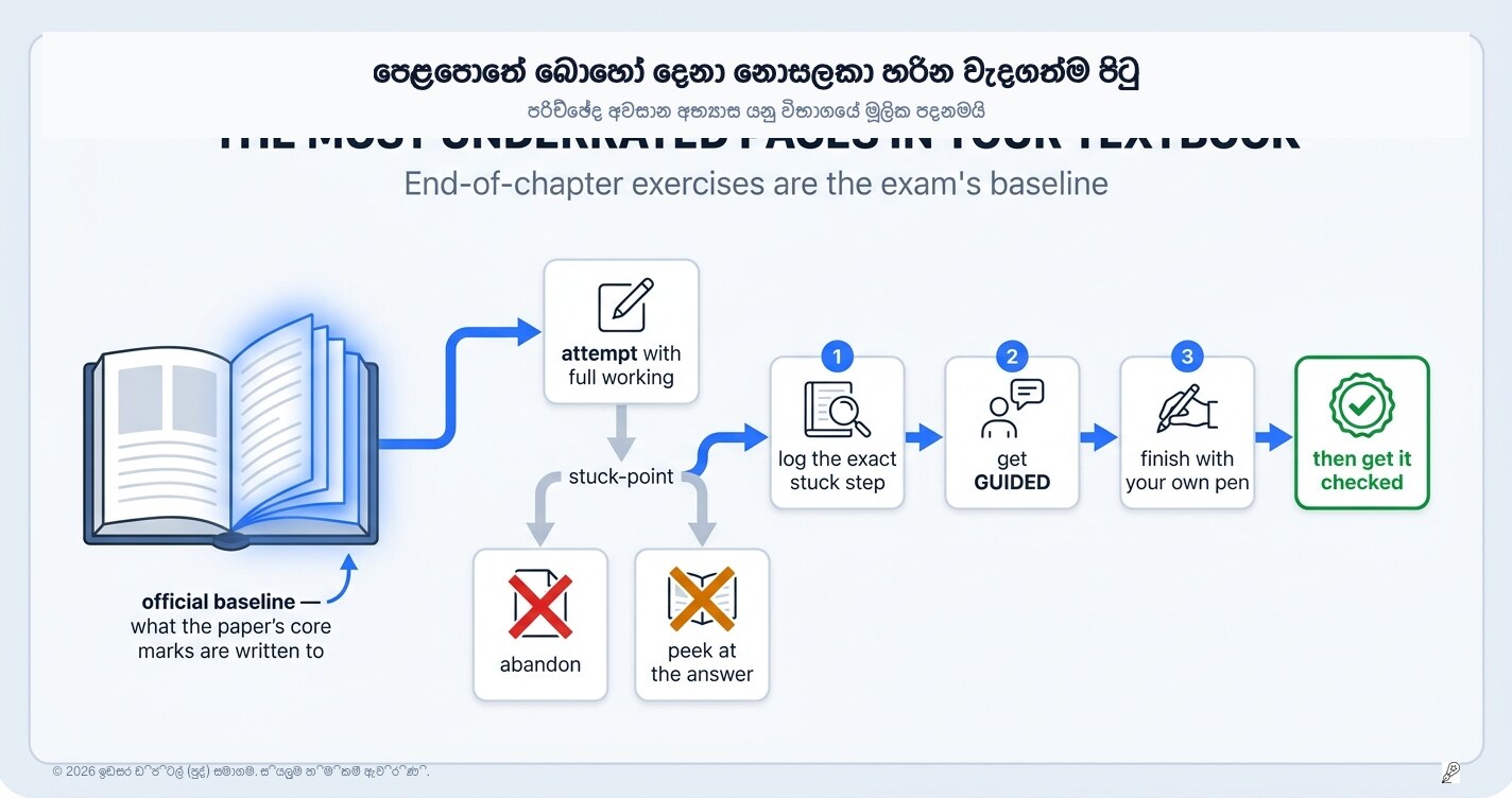 පෙළපොතේ ඔබ වැඩිපුරම මගහරින පිටු: පාඩම අවසානයේ ඇති අභ්‍යාස - මුලින්ම, කඩදාසියක කරන්න