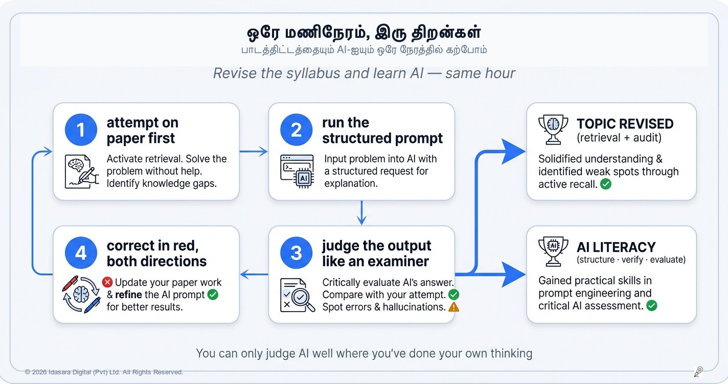 ஒரு மணிநேரம், இரண்டு திறன்கள்: பாடங்களை மீட்டுப்பார்ப்பதன் மூலம் எவ்வாறு AI தொழில்நுட்பத்தையும் கற்றுக்கொள்ளலாம்?