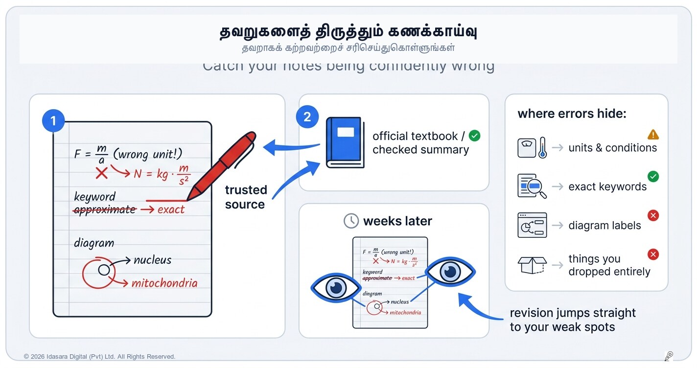 சிவப்பு நிறப் பேனையால் சரிபார்த்தல்: உங்கள் குறிப்புகளில் உள்ள தவறுகளைக் கண்டறிவது எப்படி?